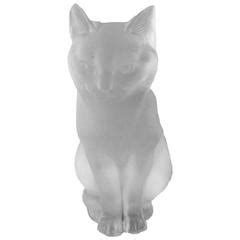 French Lalique Frosted Glass Statuette Of A Seated Cat Chat Assis