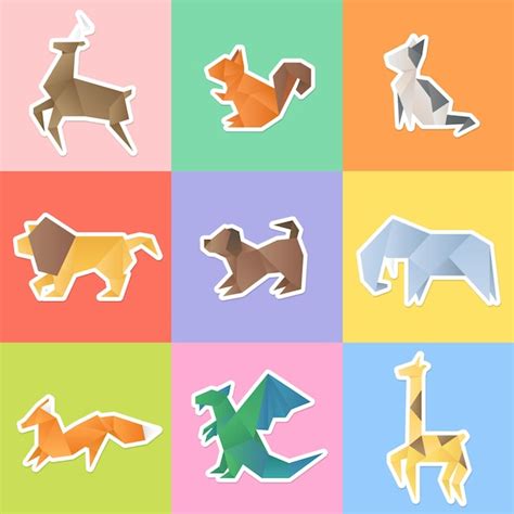 Free Vector | Origami animals sticker set