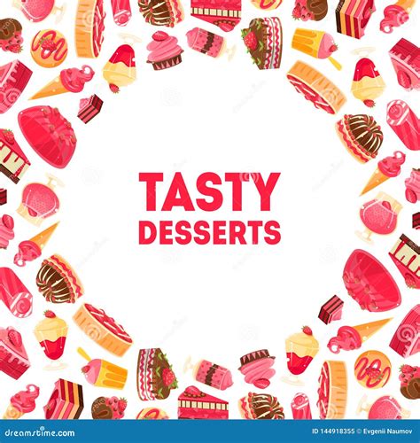 Tasty Desserts Round Frame With Sweets Confectionery Candy Shop