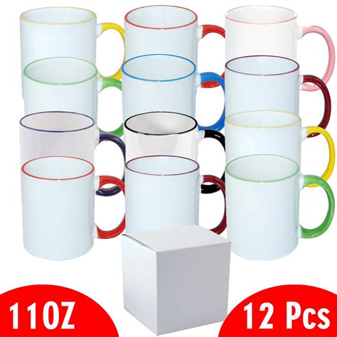 12 Pcs 11OZ MIXED Colour Rim Handle Sublimation Mugs With Individual