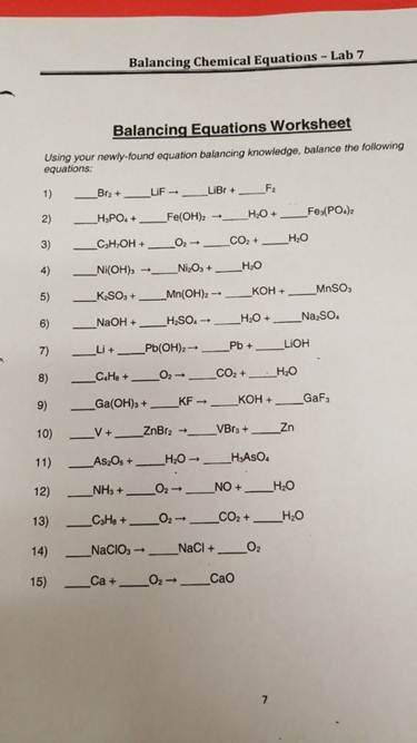 Solved Balancing Chemical Equations Lab Balancing Equations