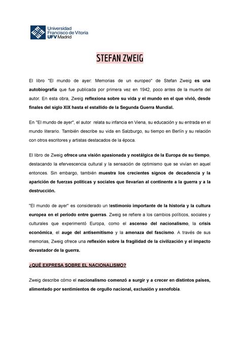 Texto Stefan Zweig Fundamental Stefan Zweig El Libro El Mundo De