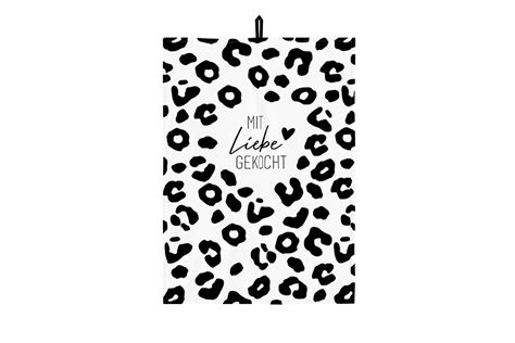 Geschirrtuch Mit Liebe gekocht im schwarzen Leo Design von Geschenk für