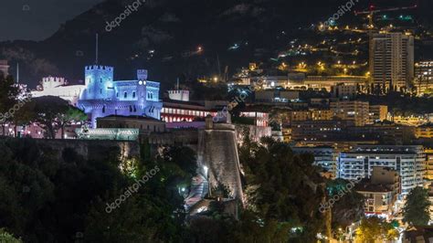 Palacio Del Pr Ncipe De M Naco Iluminado Por La Noche Timelapse Con