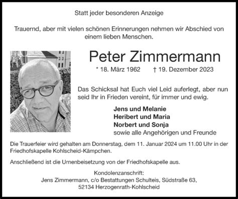 Traueranzeigen Von Peter Zimmermann Aachen Gedenkt