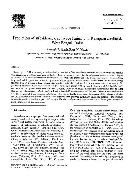 (PDF) Prediction of subsidence due to coal mining in Raniganj coalfield, West Bengal, India