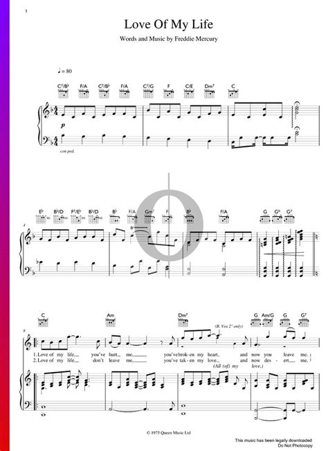 Love Of My Life Queen Piano Sheet Music OKTAV