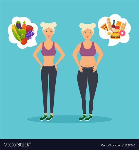 Cartoon Character Of Fat Woman And Lean Girl Diet Vector Image