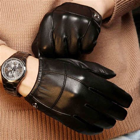 Mens Really Leather Gloves Touch Screen Gloves Thin Lining Gloves Size