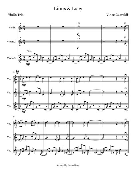 Linus And Lucy Arr Hanna Music By Vince Guaraldi Trio Sheet Music