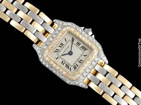 Cartier Panthere Ladies Two Tone Watch Stainless Steel 18k Gold And D