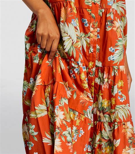 Womens Erdem Orange Cotton Floral Georgia Midi Dress Harrods UK