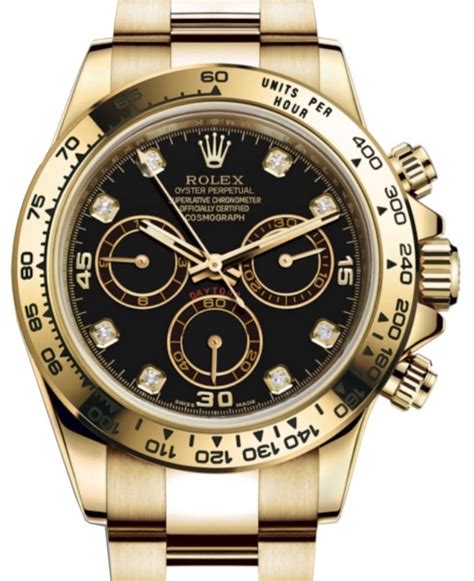 Rolex Daytona Yellow Gold Black Diamond Dial Oyster Bracelet 116508 ...