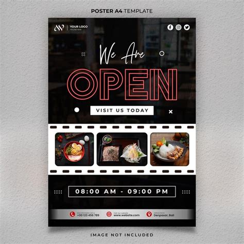 Premium Psd Dark Open Restaurant Poster A4 Or Banner Template