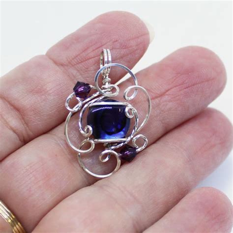 Wire Wrapped Pendant Hot Purple Paua Shell Sterling Silver Mini Sculpture Pendant Purple Pendant