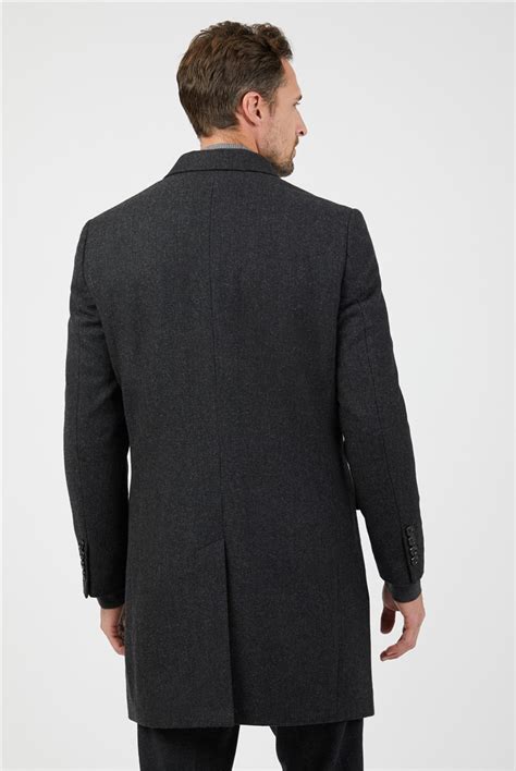 Jeff Banks Mens Charcoal Textured Overcoat Suit Direct