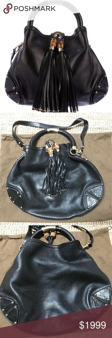 SOLD Gucci Babouska Indy Hobo Black Black Leather Leather Tassel