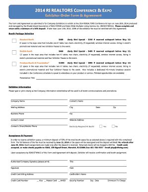 Fillable Online Rirealtors Exhibitor Order Form Agreement Rhode