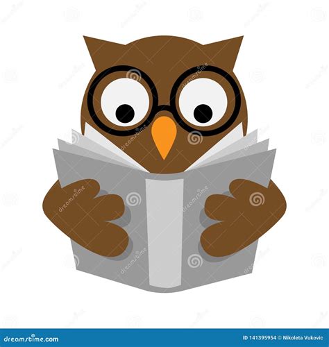 Wise Brown Owl In Graduation Cap Cute Bird Cartoon Character Reading