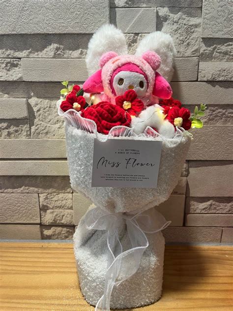 Sanrio Bunny Ears Crochet Flower Bouquet Kuromi My Melody Cinnamoroll