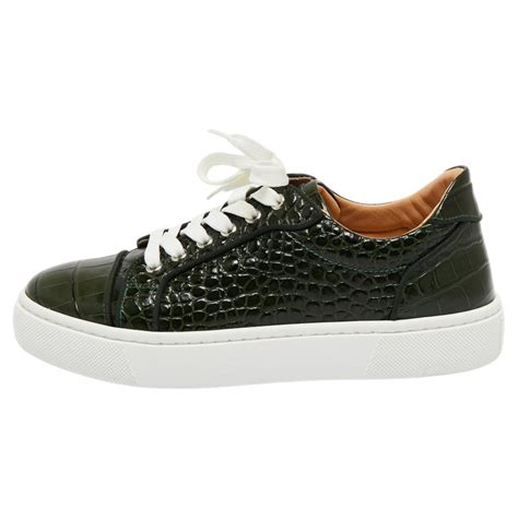 Christian Louboutin Green Croc Embossed Leather Lace Up Sneakers Size 39 For Sale At 1stdibs