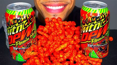 Asmr Mtn Dew Flamin Hot Chug Drinking Taste Test Review Eating Mouth Sounds Flamin Hot