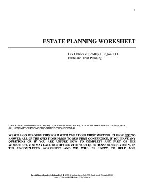 Fillable Online Estate Planning Worksheet Married Bradley J Frigon