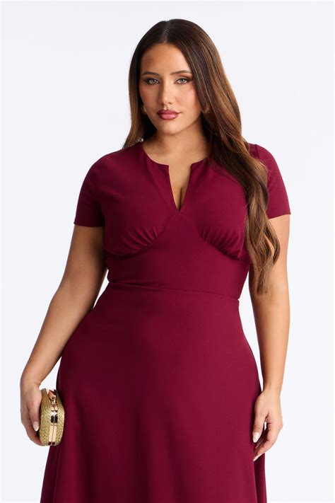 Charolette Short Sleeve Midi Dress - Burgundy | Fashion Nova