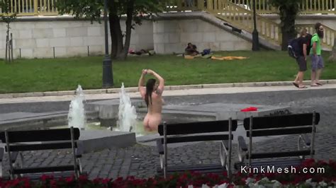 Huge Tits Slave Bath In Public Fountain