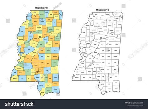 Mississippi Map County Lines Color Stock Vector Royalty Free 2092933285