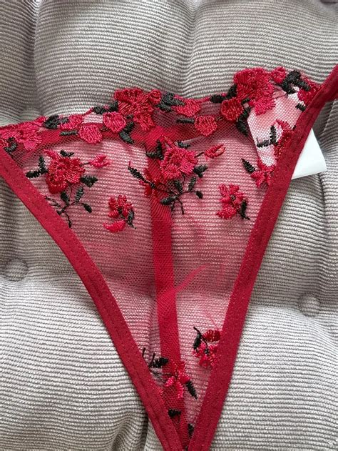 Floral Embroidery Lingerie Set Sheer Unlined Bra Mesh Thong Temu