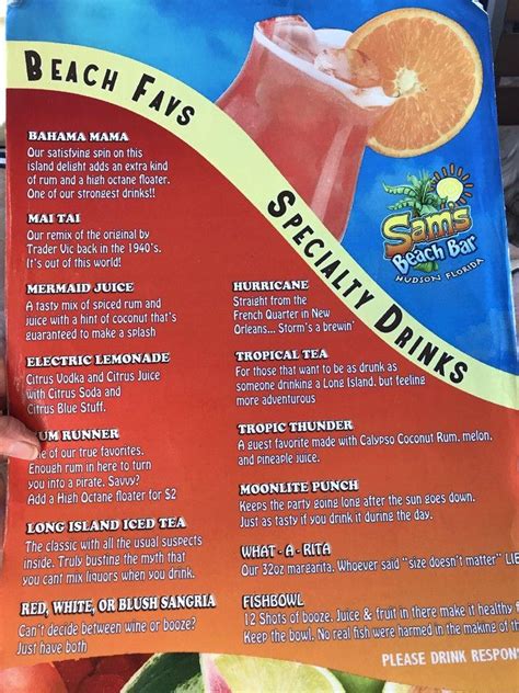 Menu At Sams Beach Bar Hudson