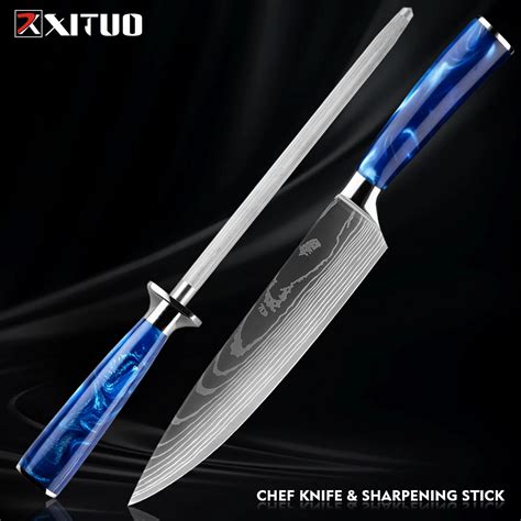 XITUO Chef Faca E Afiar 2Pcs Set Afiada Faca De Cozinha Resina Punho