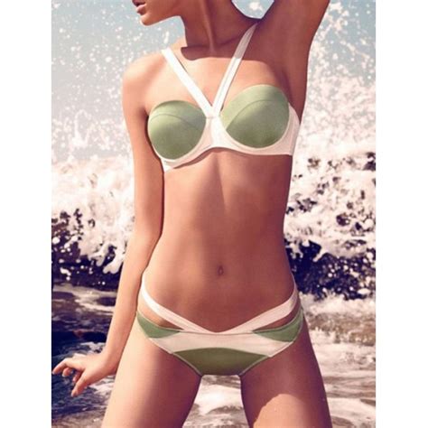 Sexy Women S Color Block Halter Bikini Set Green White Sexy Women S