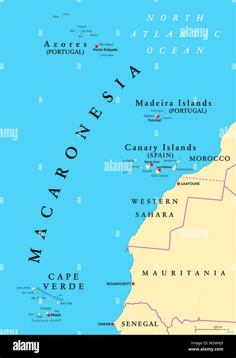 Macaronesia mapa político Azores Cabo Verde Madeira e Islas Canarias