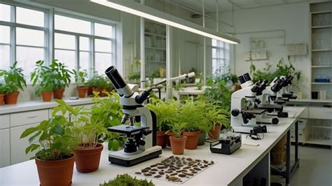 Premium Photo Botany Laboratory With Plants And Microscopes
