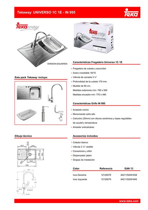 Fregadero Teka TEKAWAY UNIVERSO 1C 1E IN 995 PDF