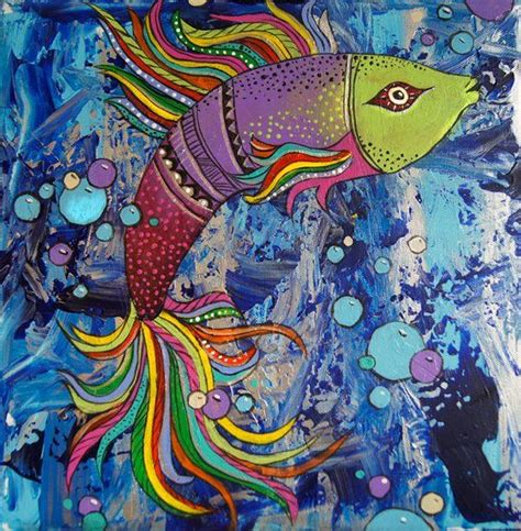 Wall Artgreen And Purple Fish Dancing Fish Etsy Fish Artwork