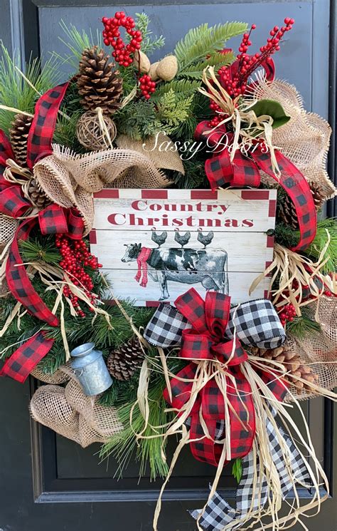 Christmas Wreath Farmhouse Christmas Wreath Country Christmas Wreath