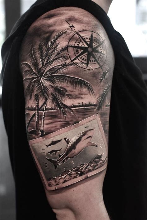 Black And Grey Beach Tattoo