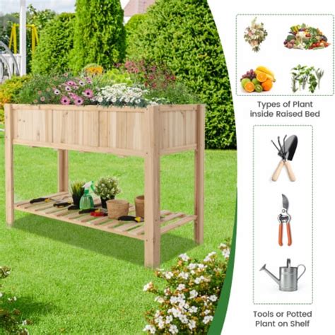 47 Wooden Raised Garden Bed W Bottom Shelf And Bed Liner Outdoor