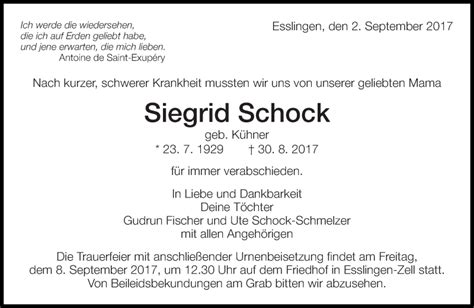 Traueranzeigen Von Siegrid Schock Zeit Des Gedenkens De