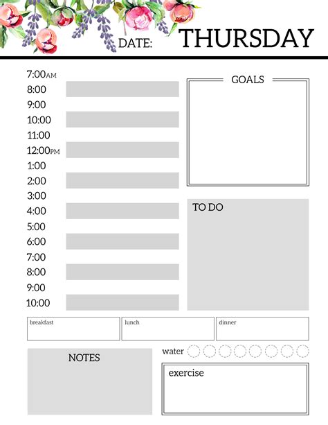 Floral Free Printable Daily Planner Template Sheets - Paper Trail Design