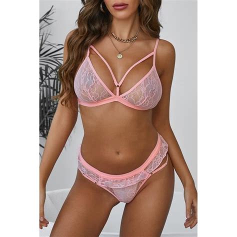 Lingerie Sexy Erotique Femme AIUD de soutien gorge en dentelle rose à