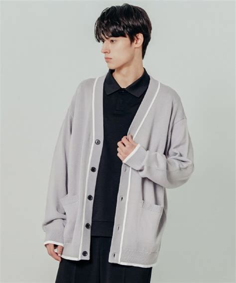 MUSINSA公式 AD HOC Men s Line Color Overfit Cardigan LT GREY