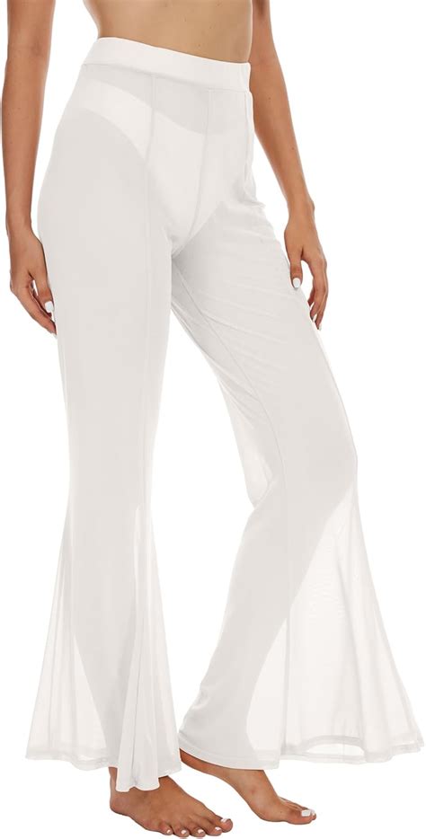 Jumppmile Womens Sheer Mesh Cover Up Pants Summer Swimwear Beach Bikini Bathing Suit High Waist