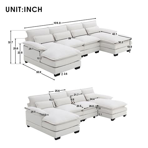 Gnixuu 110 Sectional Sofa Cloud Couch For Living Roommodern Chenille