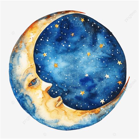 Watercolor Painting Of Moon And Stars Art Watercolor Painting PNG