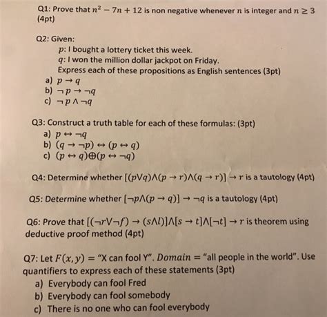 Solved Q1 Prove That N2 7n 12 Is Non Negative Whenever N Is Chegg