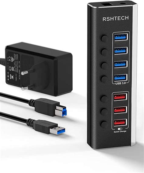 RSHTECH Aluminium USB Hub Aktiv 3 0 Mit 36W Netzteil Mit 3